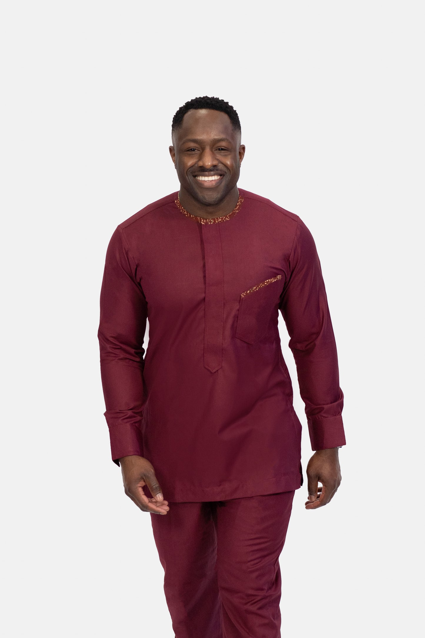 Tarkwa Men's Print Wine Collared Henley Shirt