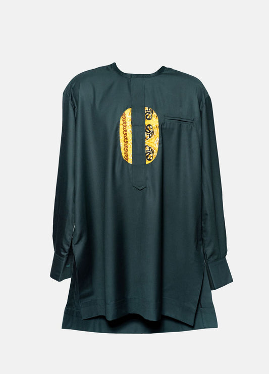 Tarkwa Men's Collard Henley Shirt with Sternum Yellow Accent
